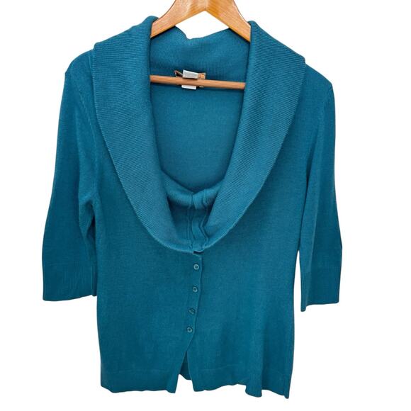 SOFT SURROUNDINGS Off Shoulder Cowl Neck Cardigan Sweater Size Small - Picture 1 of 12